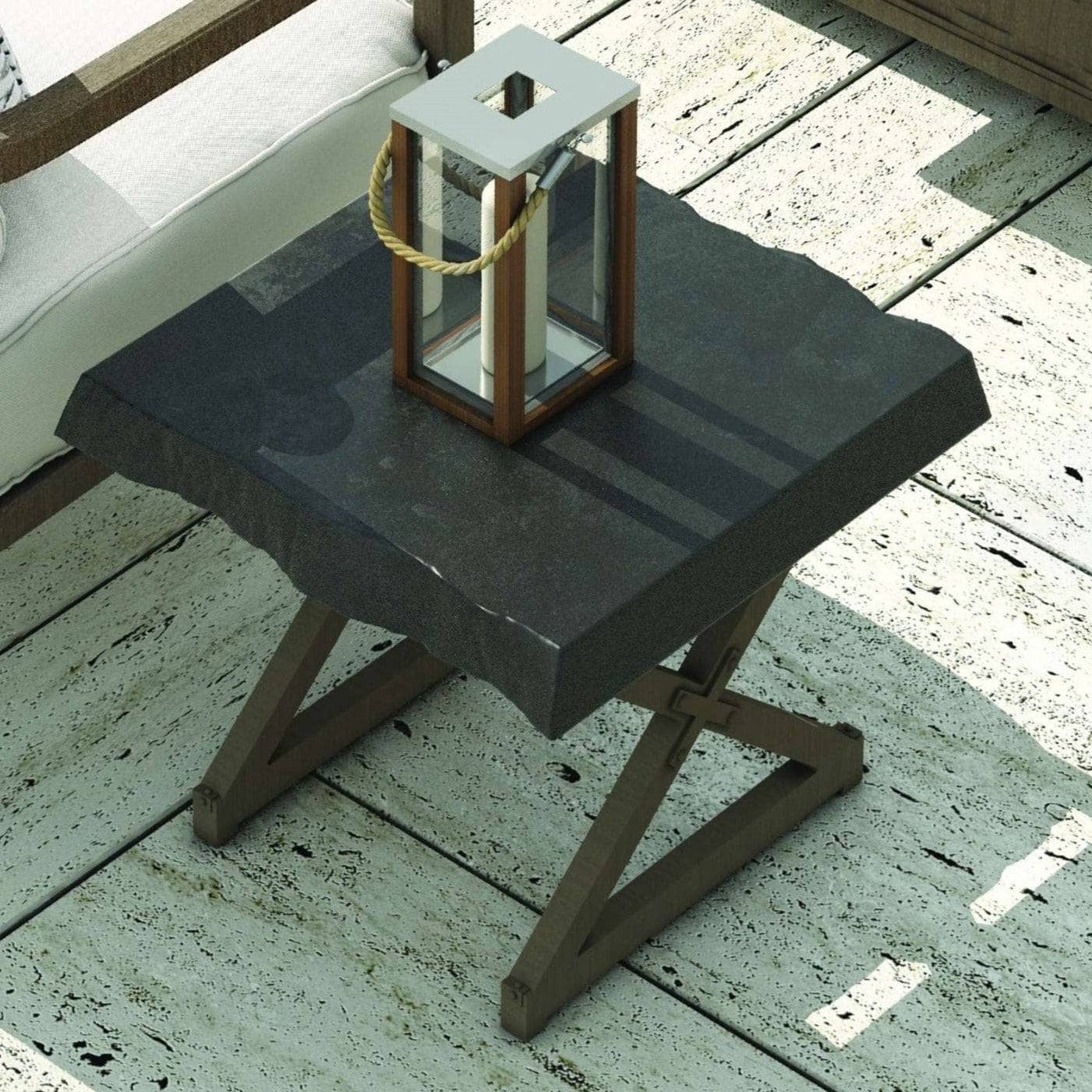 Castelle Oxford Square Side Table with Live Edge Mahogany Top and Antique  Walnut Frame