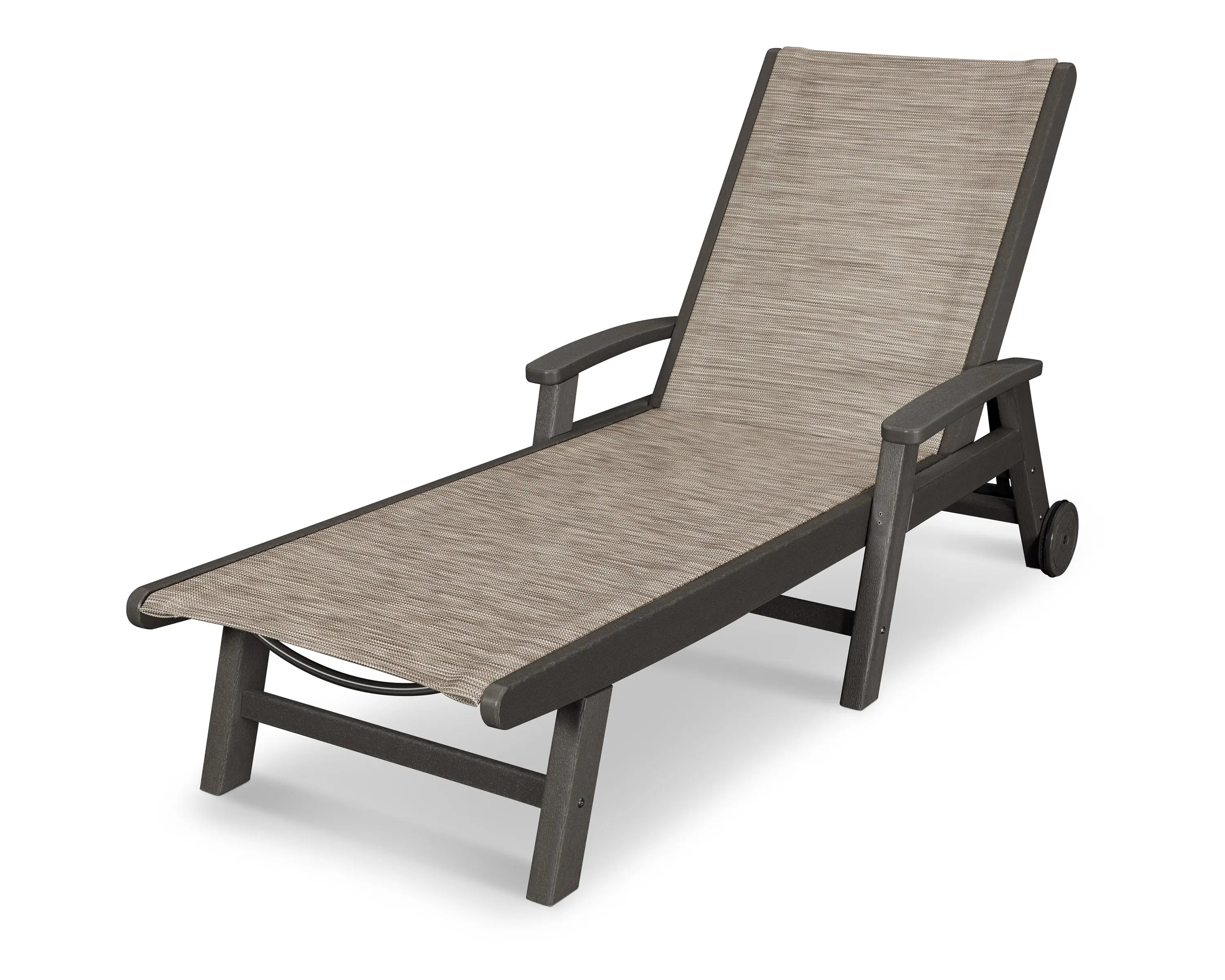 POLYWOOD Coastal Chaise Black Frame with White Sling Fabric