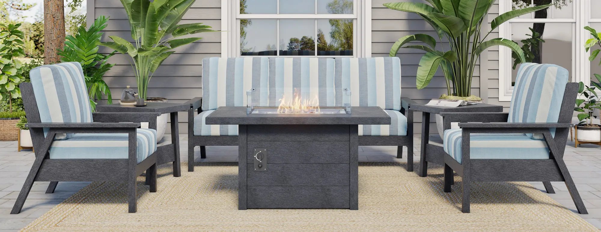 C.R. Plastic Products Rectangular Fire Table in Slate Grey Outdoor Tables 12043725