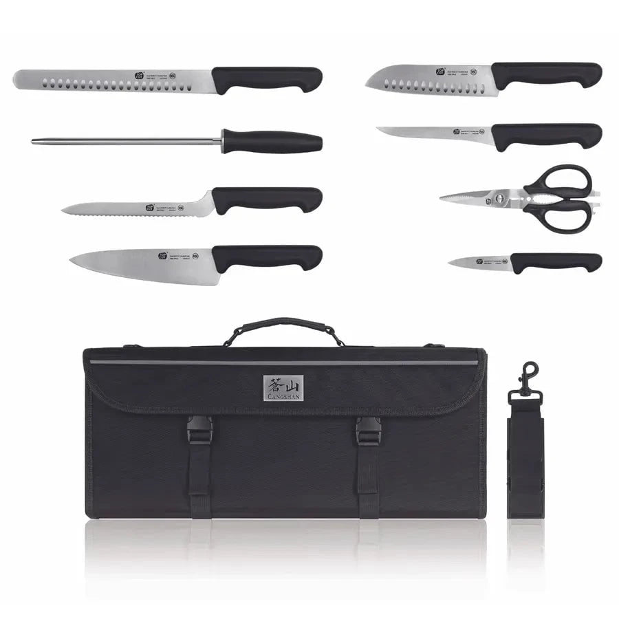 Cangshan, Top Cut P2 Series, 9 Pc Knife Bag Set, Swedish 12C27 Steel Kitchen Knives 12047152