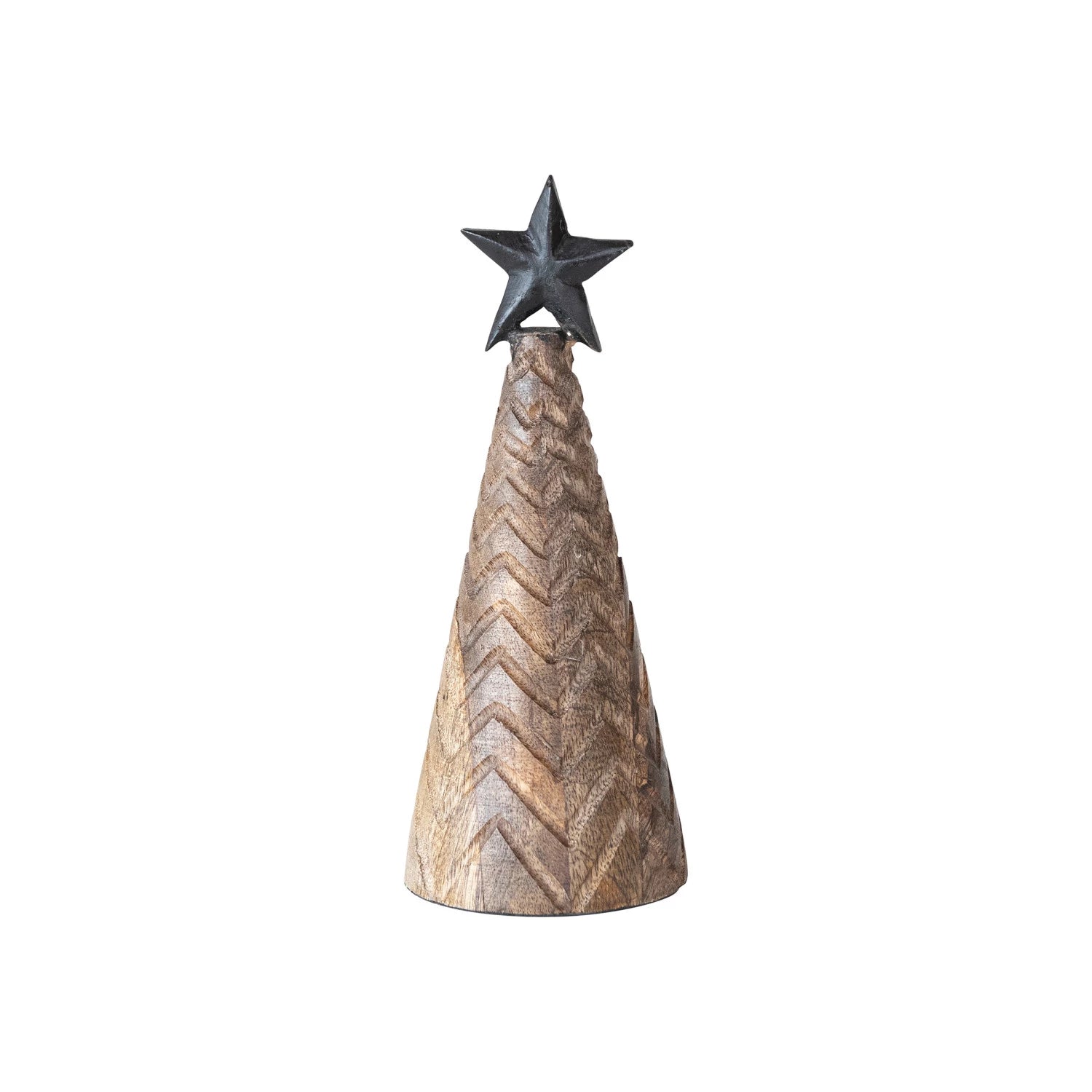 Carved Mango Wood Christmas Trees with Black Metal Star