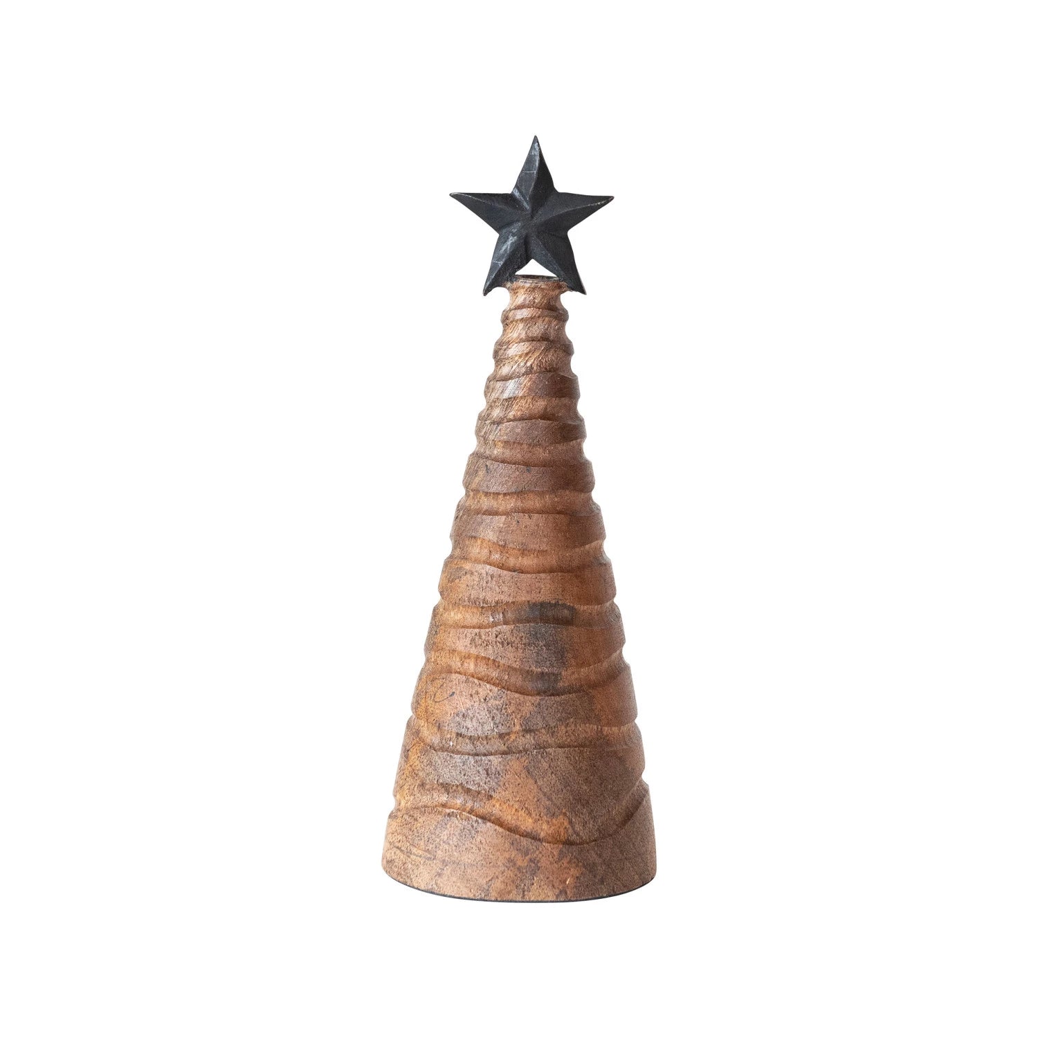 Carved Mango Wood Christmas Trees with Black Metal Star