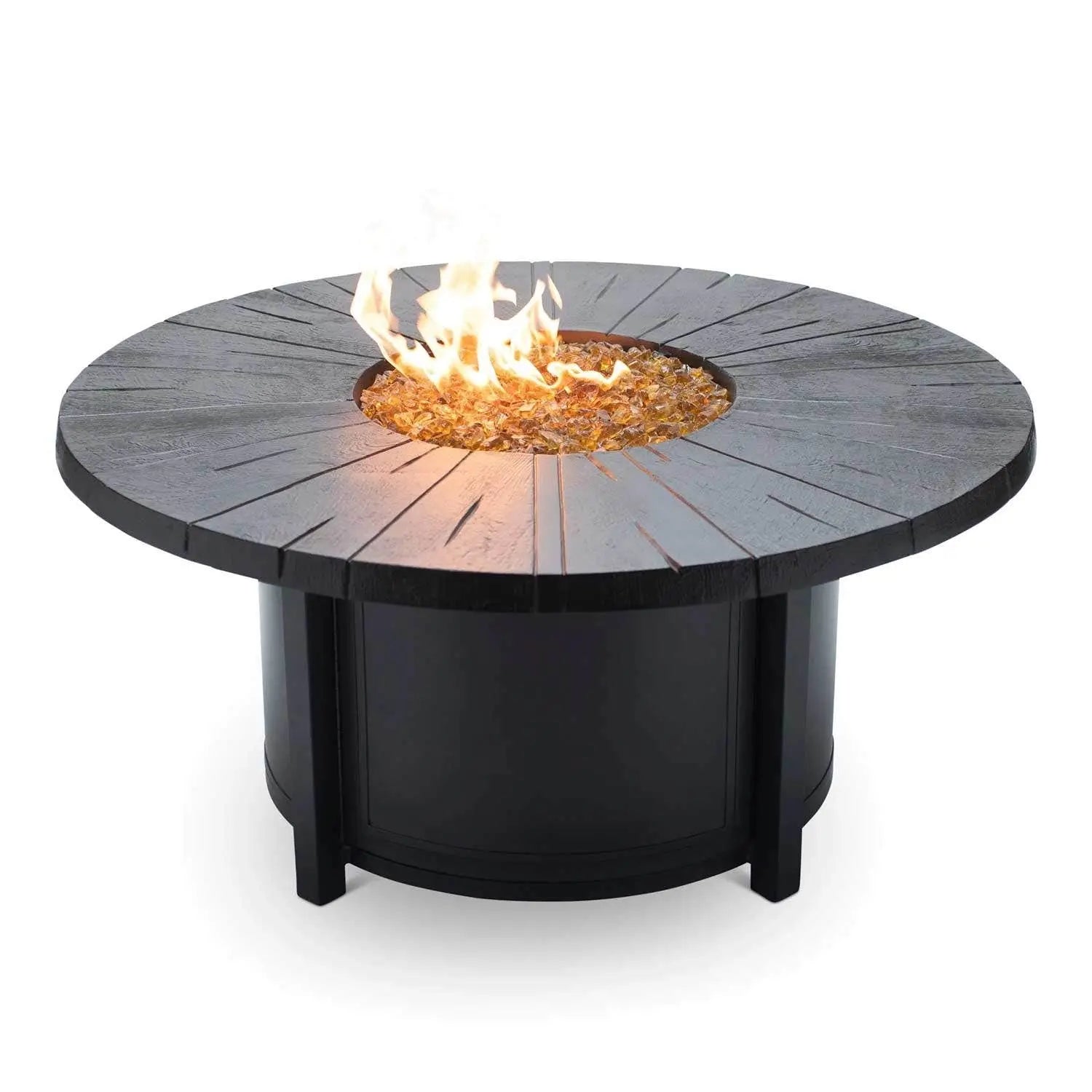 Castelle Altra 49" Round Coffee Table Fire Pit Reclaimed Timber Top and Antique Dark Rum Finish Fireplaces 12030747