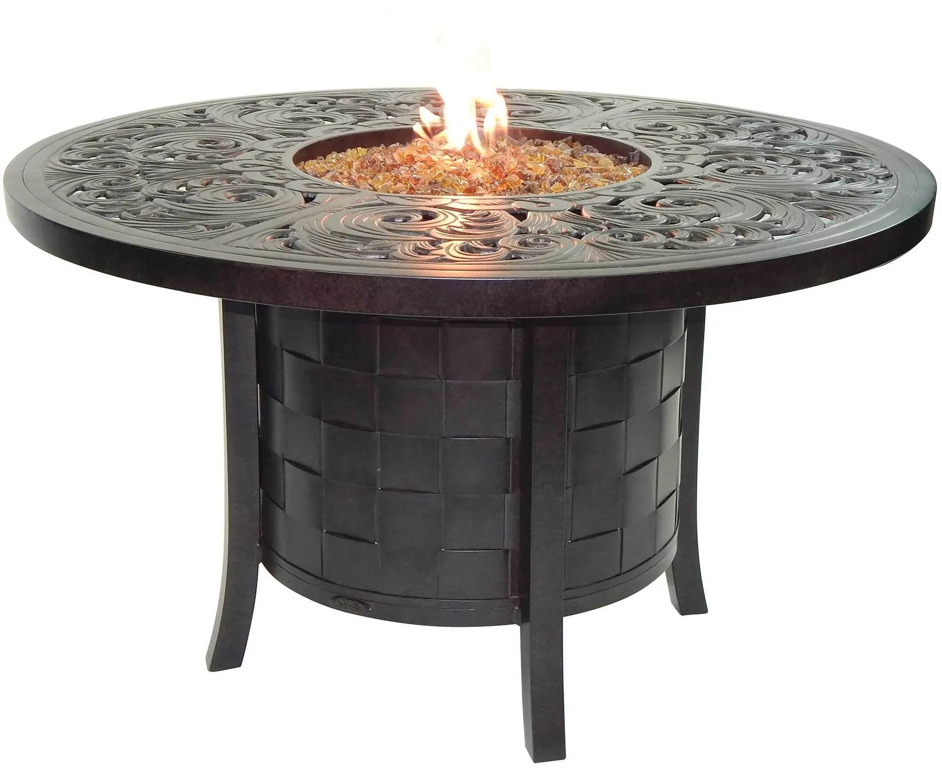 Castelle Classical 49" Round Fire Pit Dining Table with Live Edge Driftwood Top and Antique Dark Rum Finish Outdoor Tables 12026551