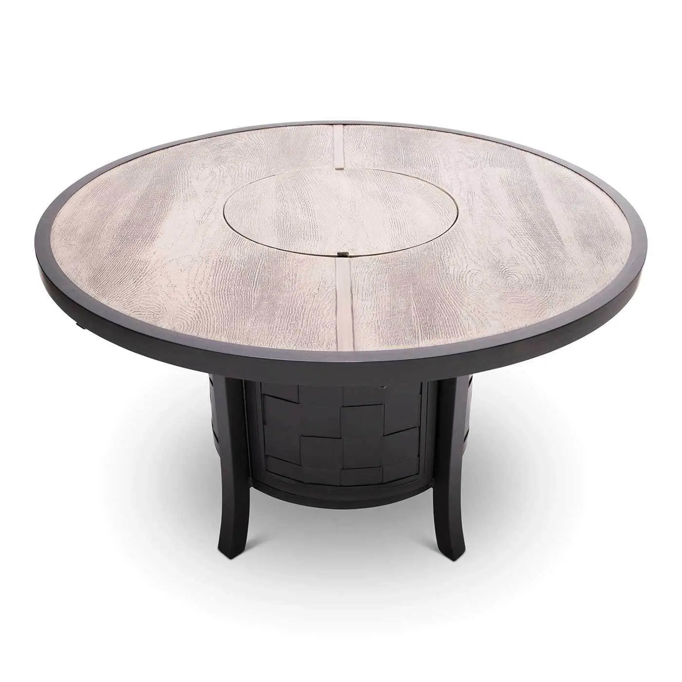 Castelle Classical 49" Round Fire Pit Dining Table Woodgrain Weathered Wood Top and Antique Dark Rum Finish Fireplaces 12031271