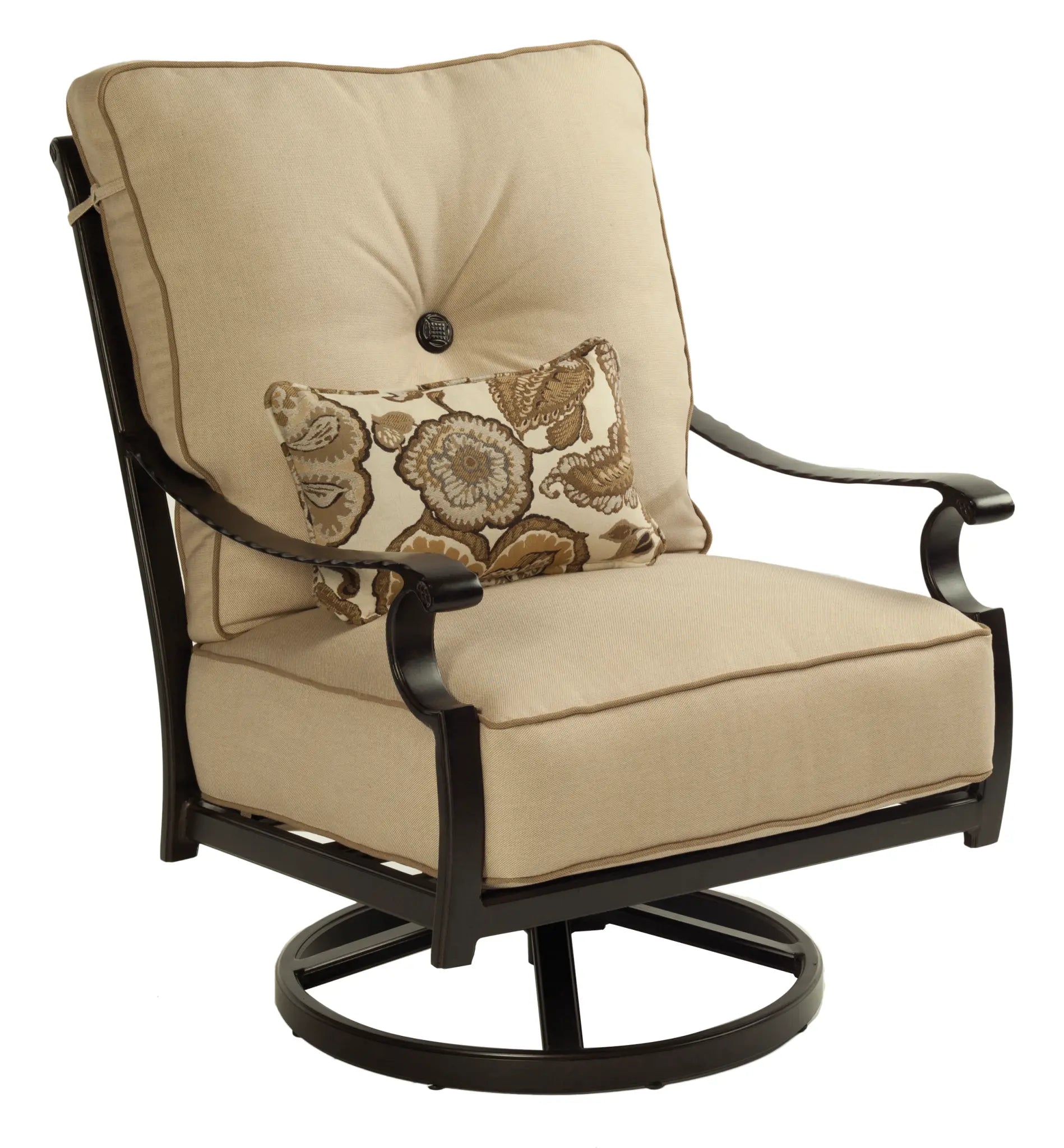 Castelle High Back Lounge Swivel Rocker in Antique Dark Rum Finish with Idol Seagull Cushions 12034199