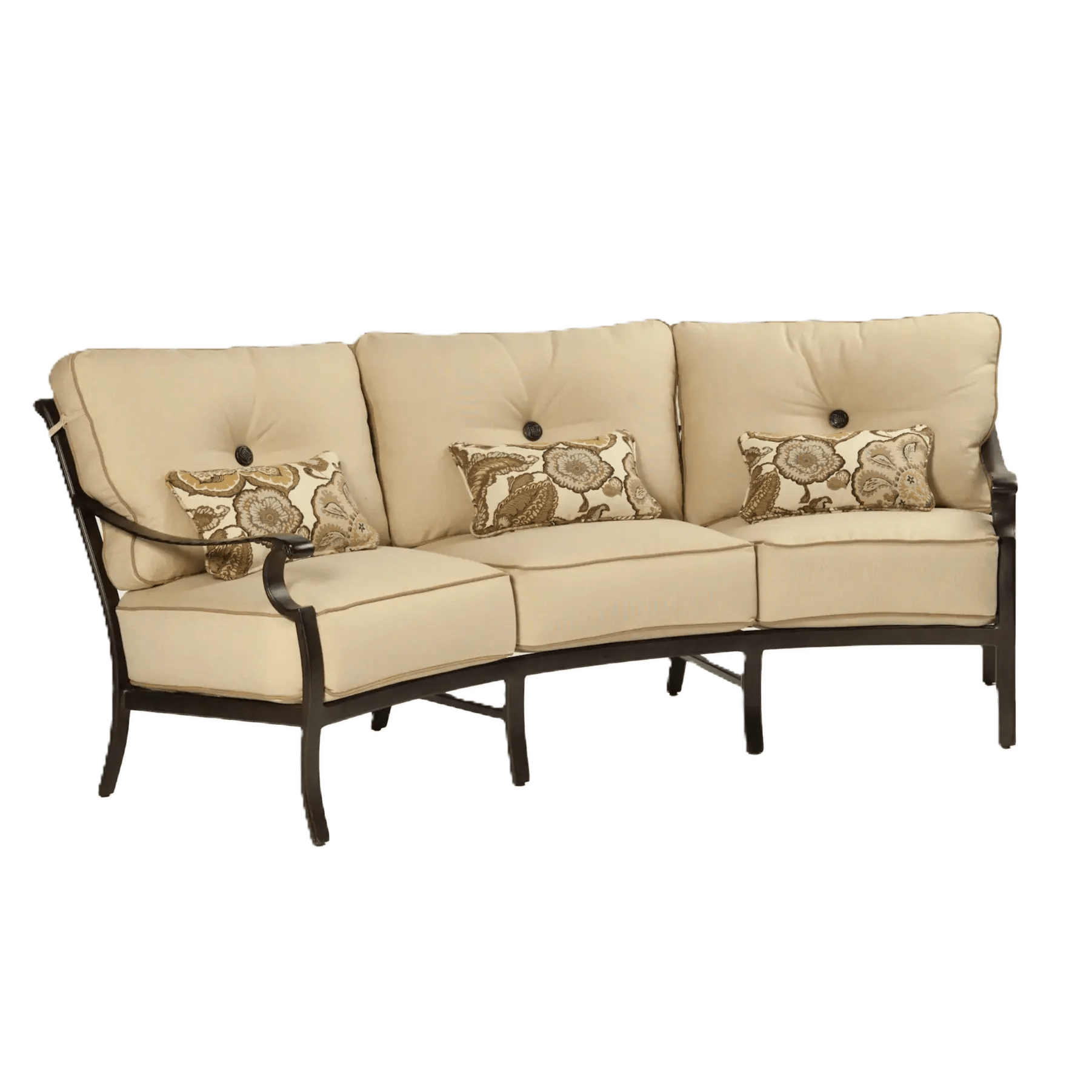 Castelle Monterey Cushioned Crescent Sofa in Antique Dark Rum Finish with Chartres Malt Cushion and Pillows Outdoor Sofas 12034204