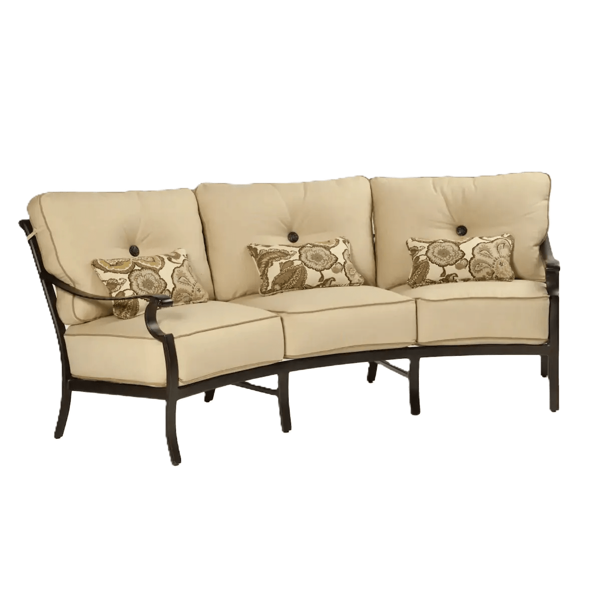 Castelle Monterey Cushioned Crescent Sofa in Antique Dark Rum Finish with Chartres Malt Cushion and Pillows Outdoor Sofas 12034204