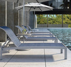 Castelle Orion Adjustable Sling Chaise Lounge with Platinum Tex Finish and Augustine Denim Sling Sunloungers 12038581