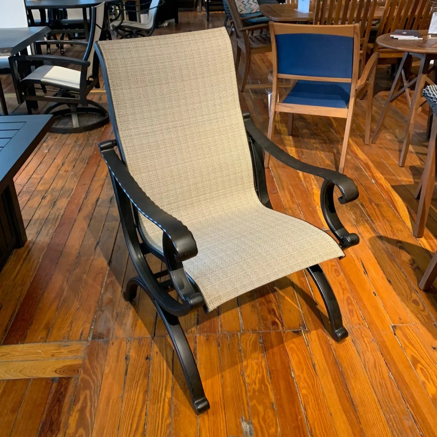 Castelle Telluride Sling Dining Chair with Antique Dark Rum Frame and Elevation Stone Sling 12035202