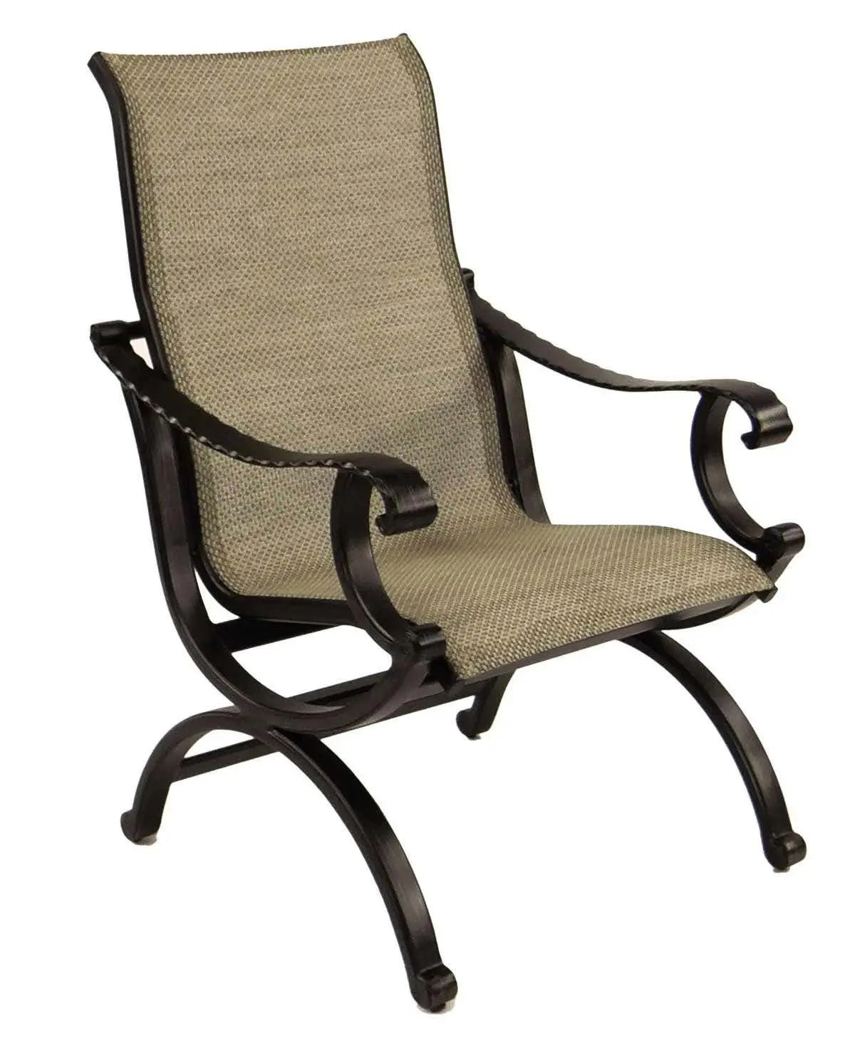 Castelle Telluride Sling Dining Chair with Antique Walnut Frame and Sailing Sahara Sling Outdoor Chairs 12029366