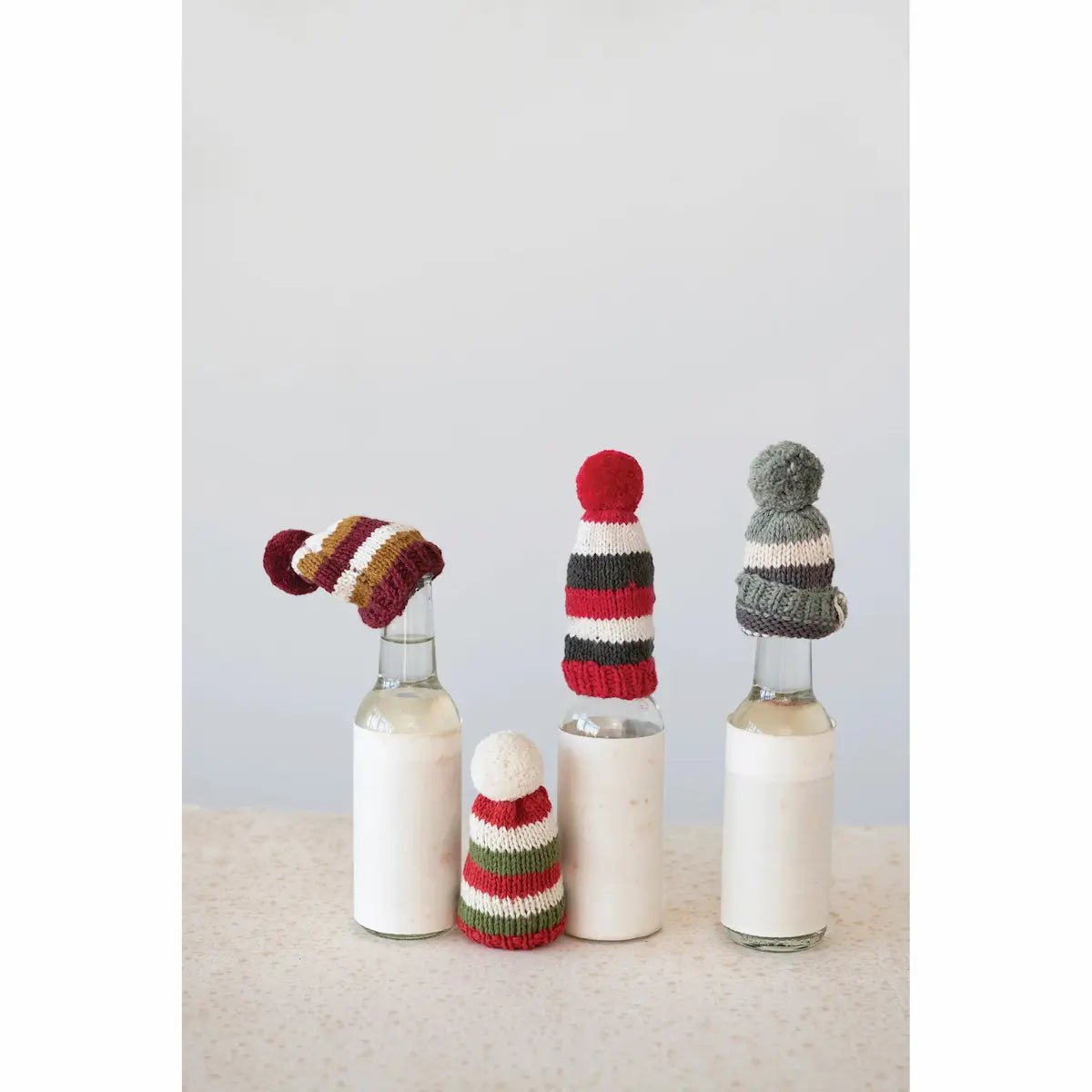 Cotton Knit Hat Bottle Toppers with Pom Pom Seasonal & Holiday Decorations