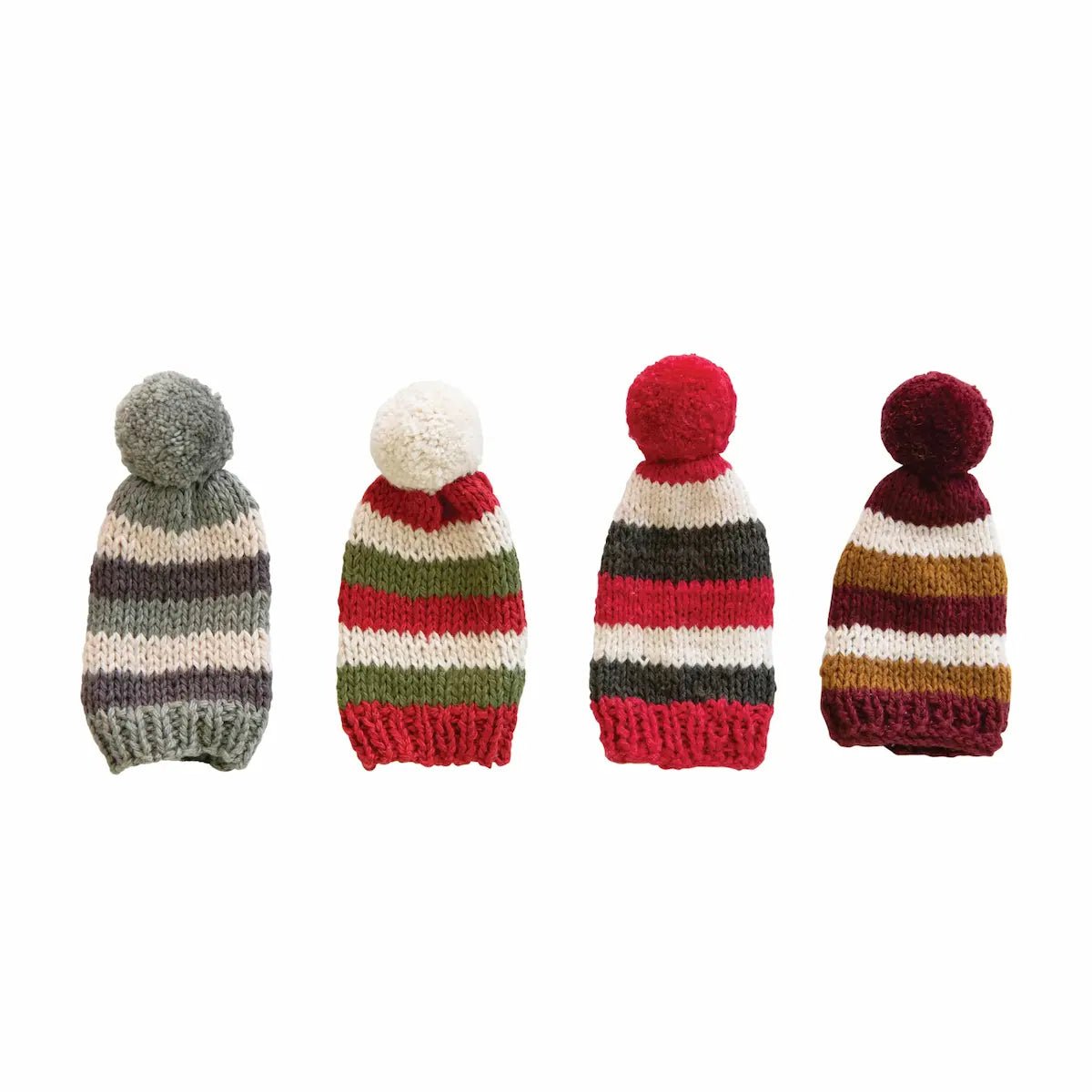 Cotton Knit Hat Bottle Toppers with Pom Pom Seasonal & Holiday Decorations