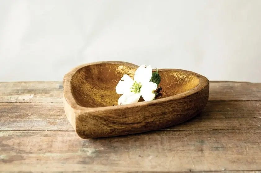 Decorative Mango Wood Heart Bowl with Gold Decorative Bowls 12041347