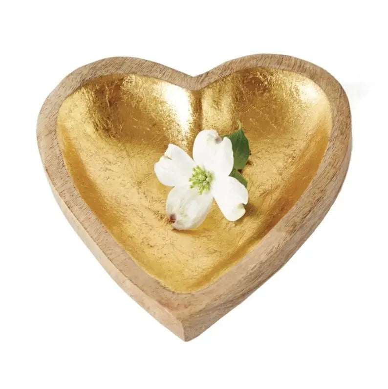 Decorative Mango Wood Heart Bowl with Gold Decorative Bowls 12041347