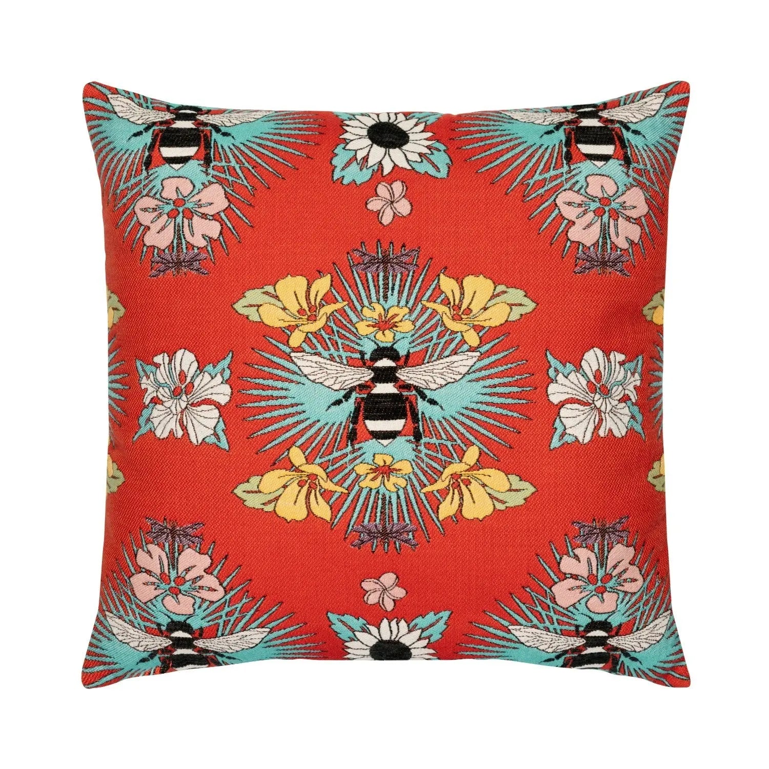 Elaine Smith Tropical Bee Red 22" Square Pillow Throw Pillows Faux Down Insert 12042573