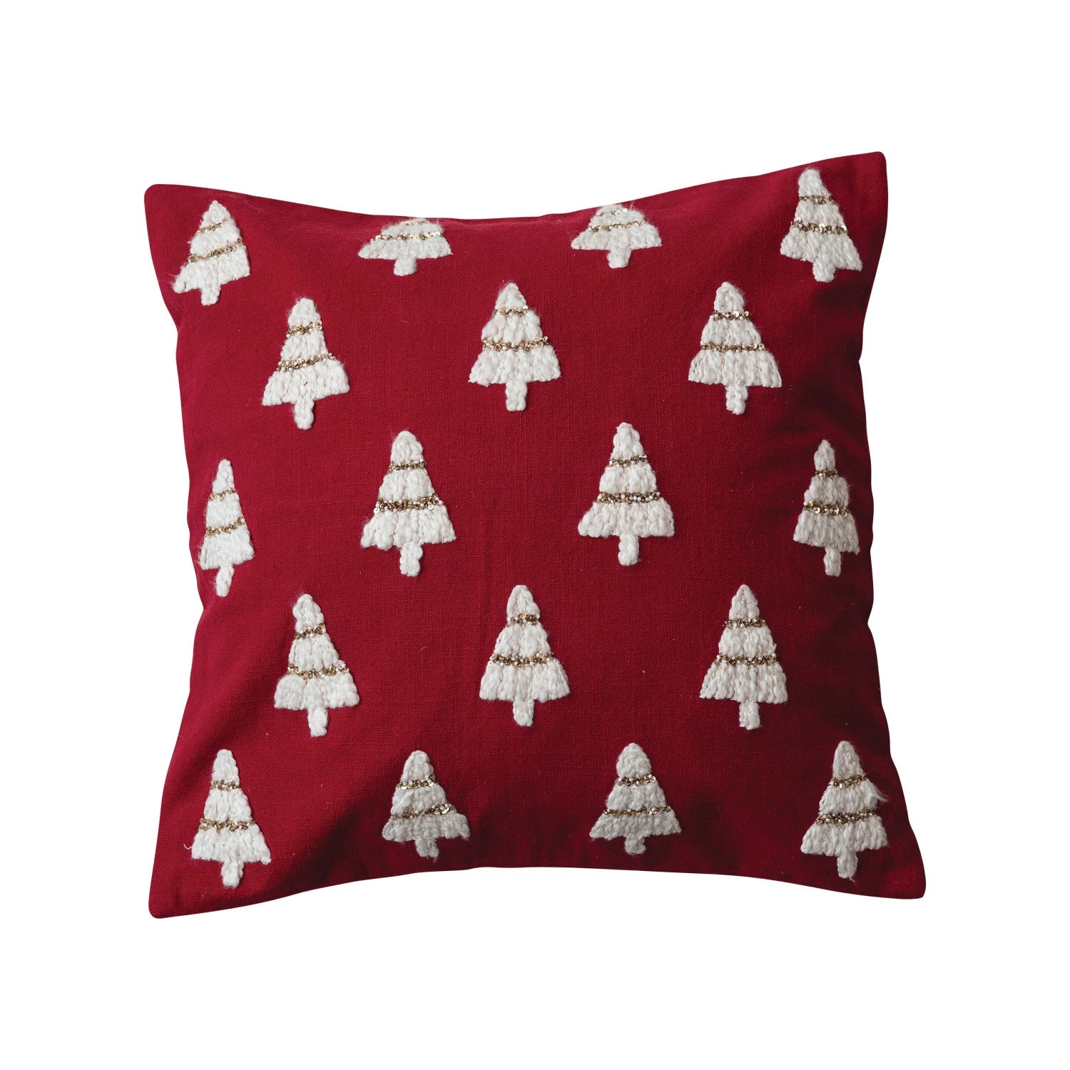 Embroidered Cotton Red & White Christmas Tree 20" Square Pillow 12044711