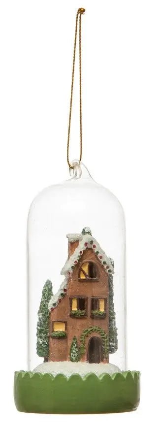 Glass Cloche Ornament with LED Light Holiday Ornaments Gingerbread House 12039945