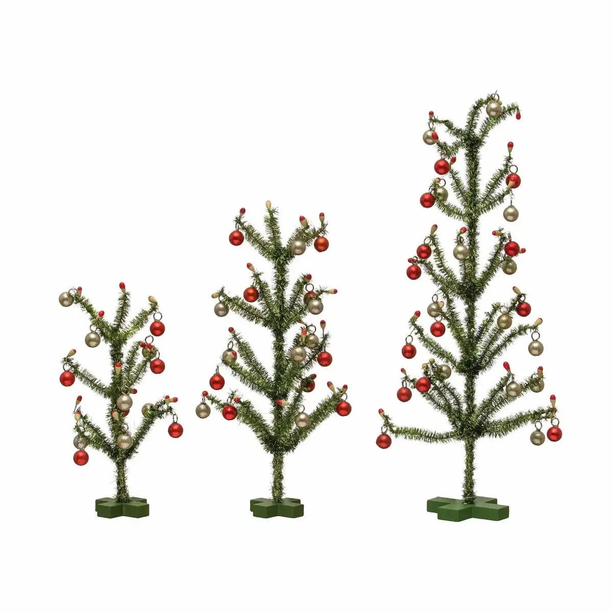 Green Tinsel Tress with Red & Silver Ornaments Seasonal & Holiday Decorations