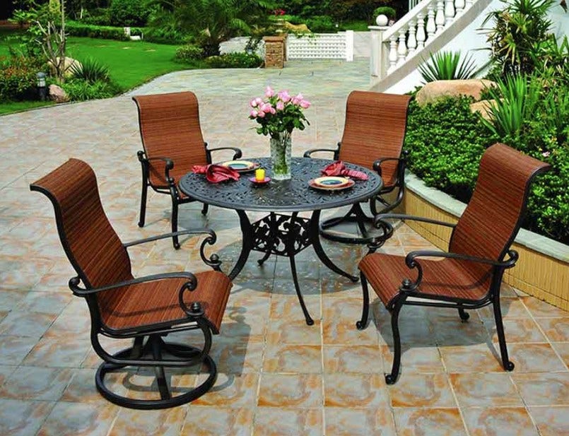 Hanamint St Augustine Sling Dining Chair in Desert Bronze Finish with Destiny Sand Sling Outdoor Chairs 12037758