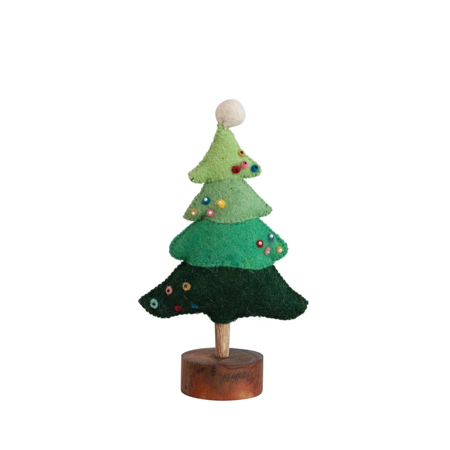 Handmade Ombre Green Wool Felt Tree with Beads and Pom Pom 12044688