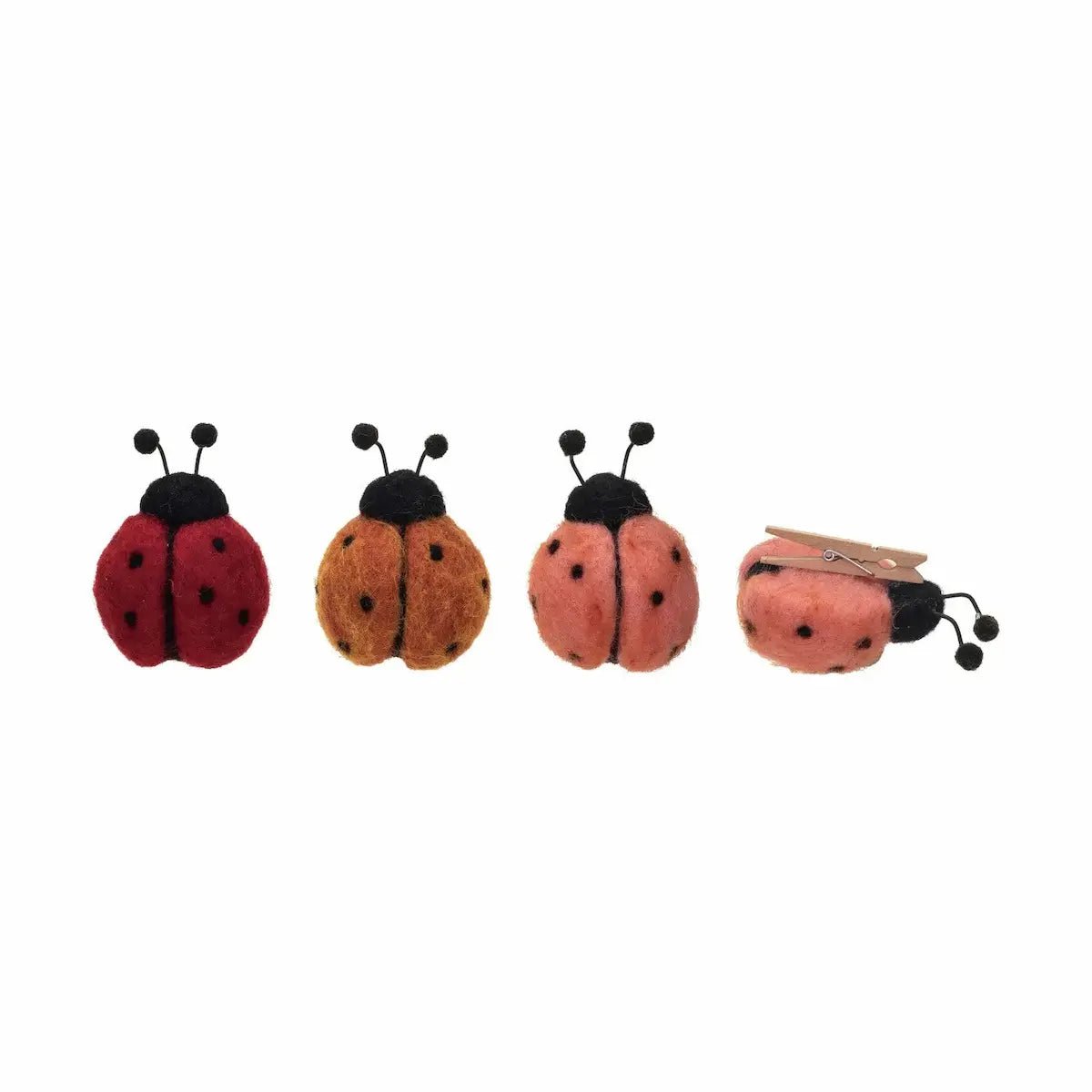 Handmade Wool Felt Ladybug Clip-On Ornaments Seasonal & Holiday Decorations