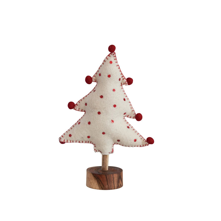 Handmade Wool Felt Tree with Red Sequins & Pom Poms 12044684