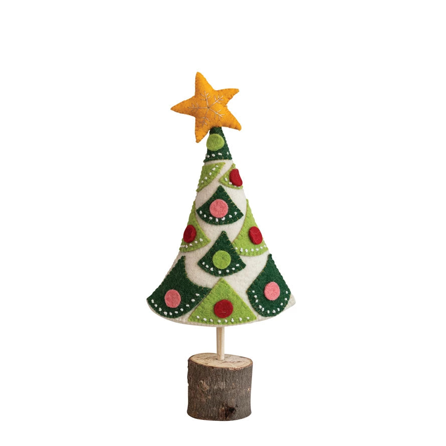 Handmade Wool Felt Tree with Star and Colorful Applique 12044687