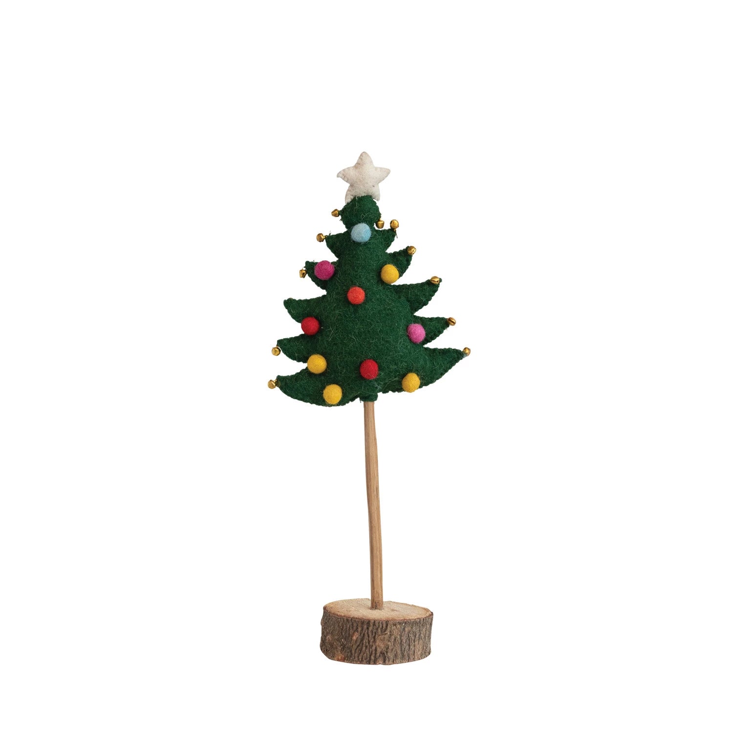 Handmade Wool Felt Tree with Star, Pom Poms & Jingle Bells 12044686