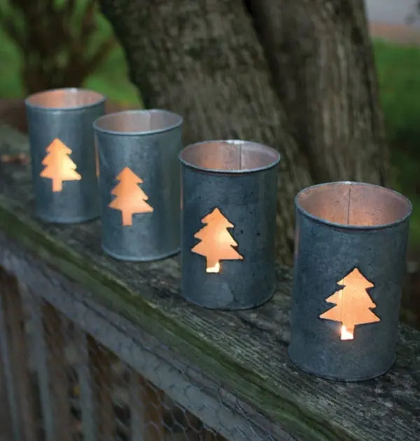 Kalalou Round Tin Christmas Tree Luminary Seasonal & Holiday Decorations 12028843