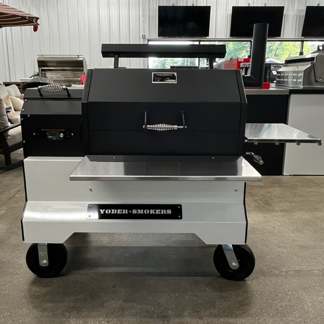 Local Special, Yoder Smokers YS640S Pellet Grill on White Competition Cart, Stainless Steel Shelves Outdoor Grills White 101828