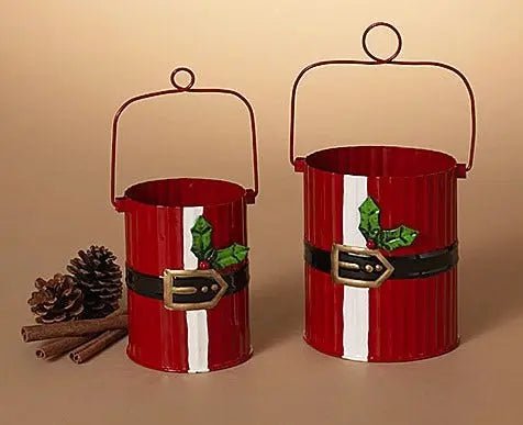 Metal Holiday Santa Belt Bucket with Handle Seasonal & Holiday Decorations