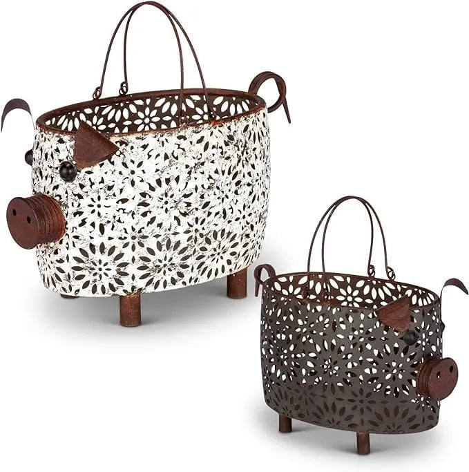 Metal Pig Baskets Decor