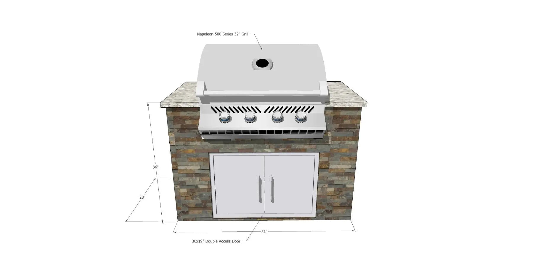 Napoleon BI32 500-Series Gas BBQ Grill Island with 30x19 Double Access Doors Outdoor Grills