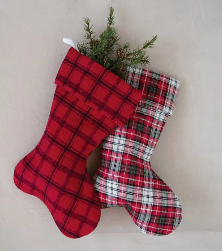 Plaid Fabric Stockings Holiday Stockings Red with Black 12039922