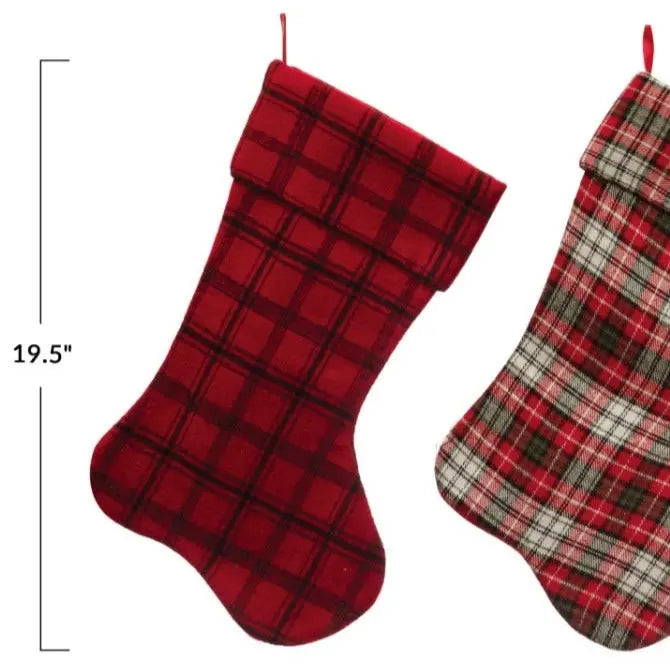 Plaid Fabric Stockings Holiday Stockings Red with Black 12039922