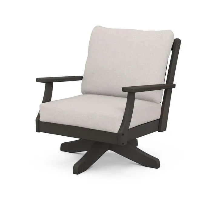 POLYWOOD Braxton Deep Seating Swivel Lounge Chair in Vintage Coffee with Essential Sand Cushions 12032378