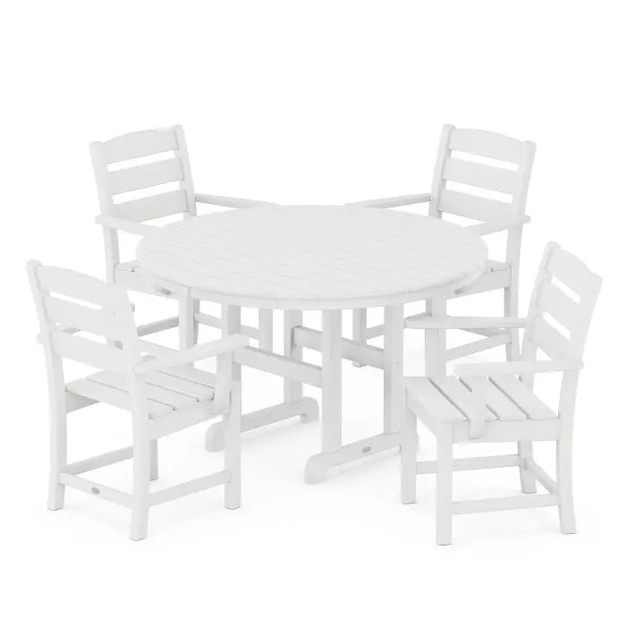 POLYWOOD Lakeside 5-Piece Round Farmhouse Dining Set in White Outdoor Furniture Sets PWS648-1WH