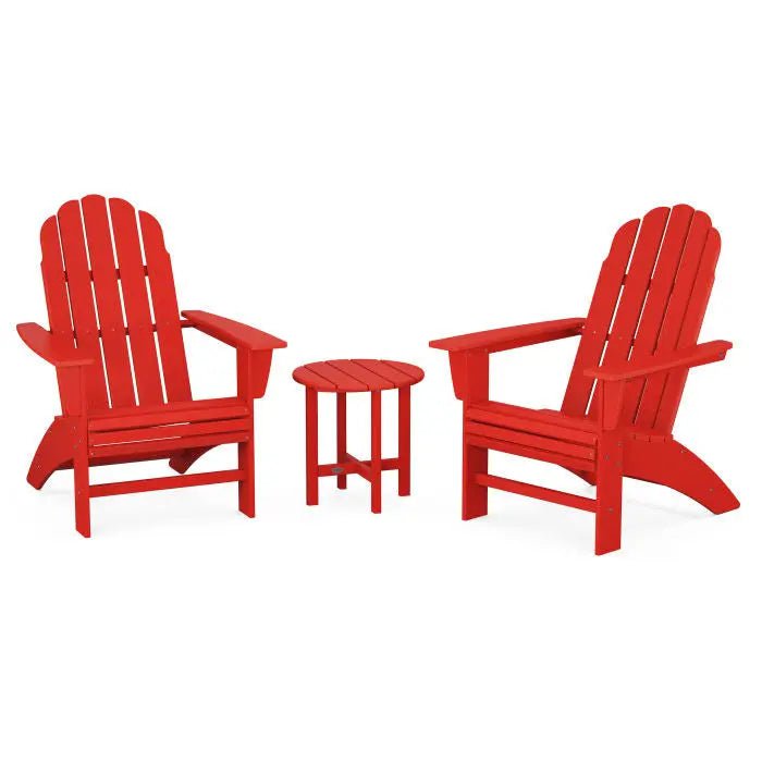 POLYWOOD Vineyard 3-Piece Curveback Adirondack Set Outdoor Furniture Sets Sunset Red PWS418-1-SR