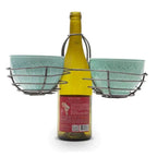 Quad Basket Bottle Topper with 4 Hex Pattern Stoneware Bowls Decor 12030873