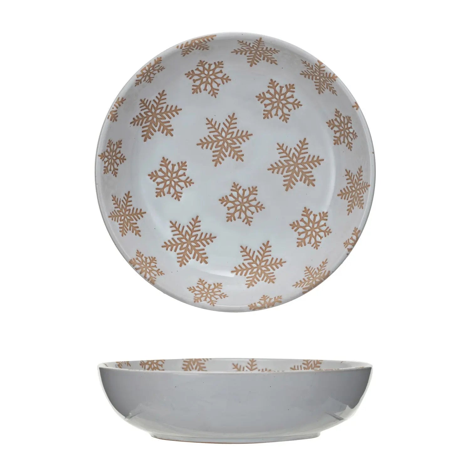 Reactive Glaze Stoneware Low Bowl with Snowflakes Seasonal & Holiday Decorations 12044814