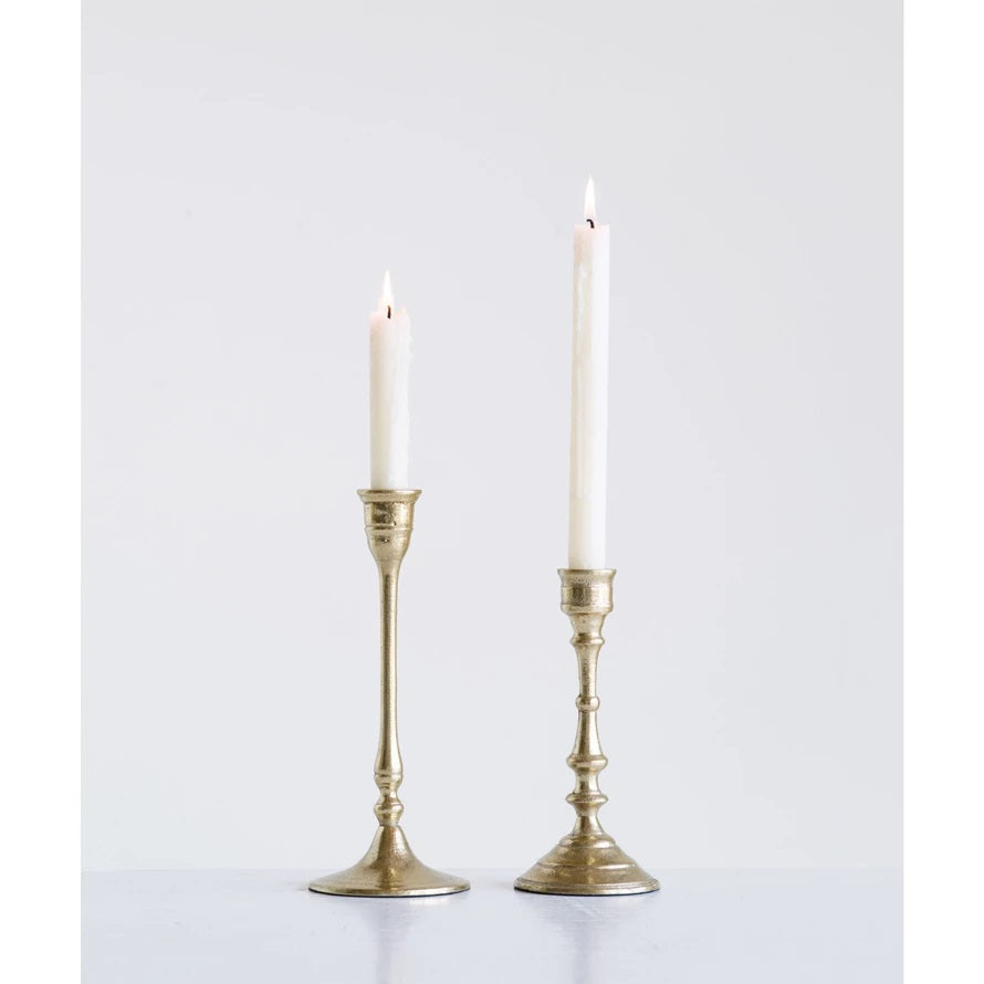 Decorative Taper Candle Holders in Gold Finish, Set of 2