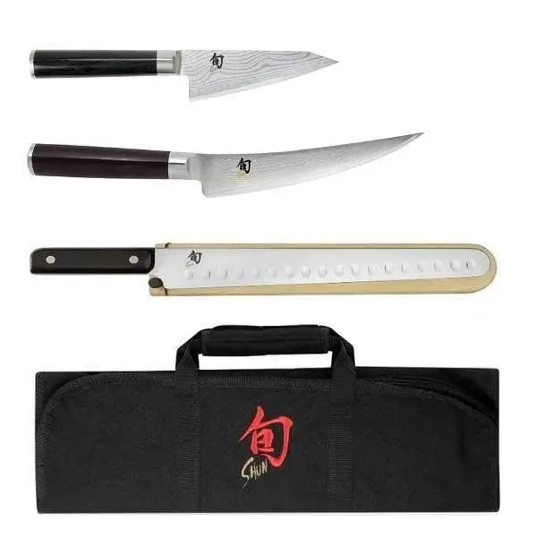 Shun Classic Four Piece BBQ Knife Set with Knife Roll Kitchen Knives 12030285