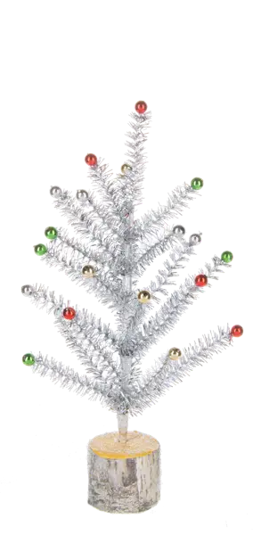 Silver Tinsel Trees with Wood Base Seasonal & Holiday Decorations Small 12045112