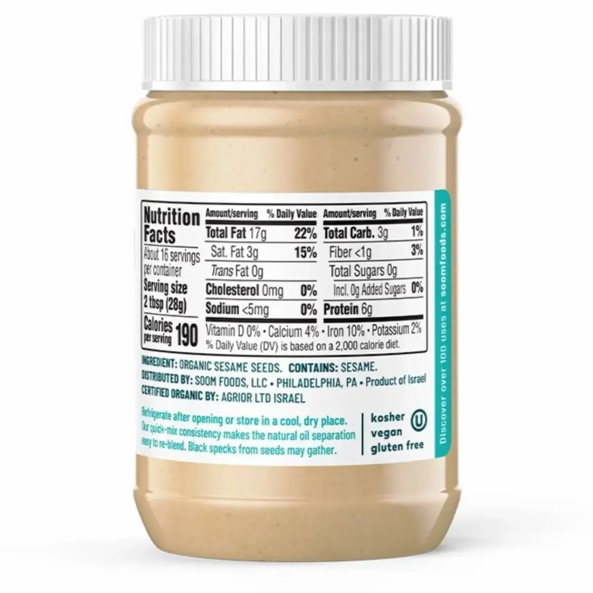 Soom Organic Tahini, 16oz Food Items 12044394