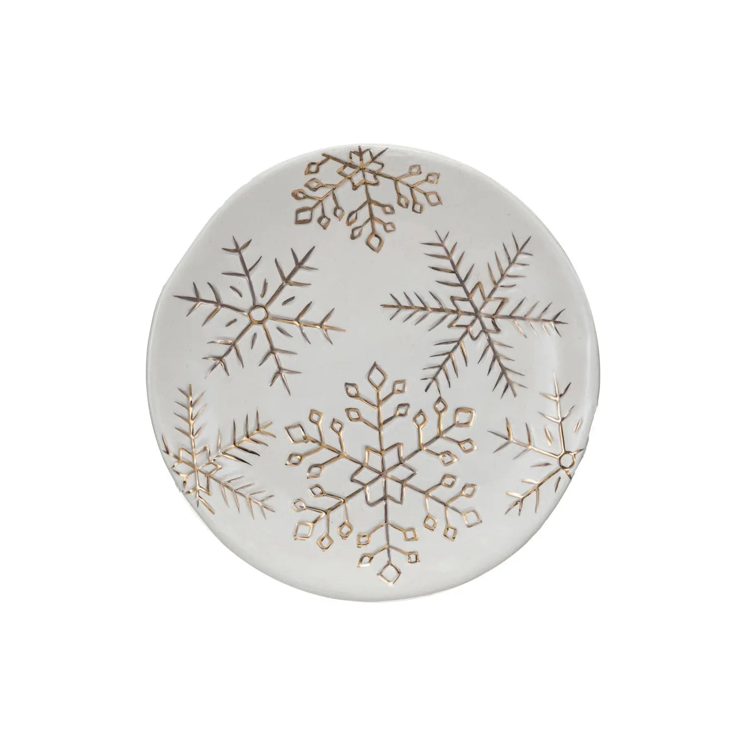 Stoneware Plate with Gold Electroplated Snowflakes Seasonal & Holiday Decorations 12044813