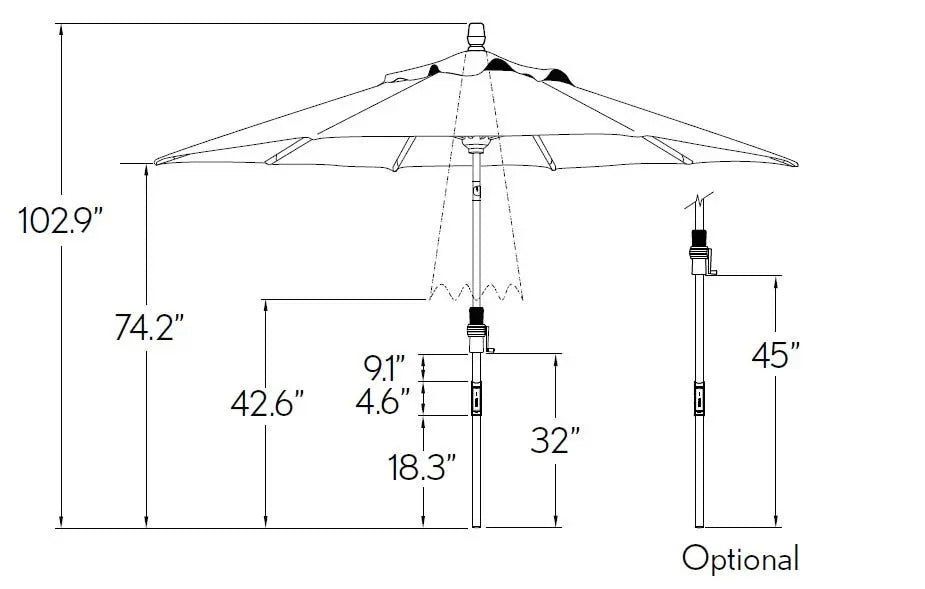 Treasure Garden 9' Starlux Collar Tilt Umbrella with Bronze Frame Outdoor Umbrellas & Sunshade