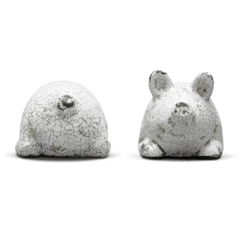 White Terracotta Pig Bookends with Crackle Finish Decor 12029992