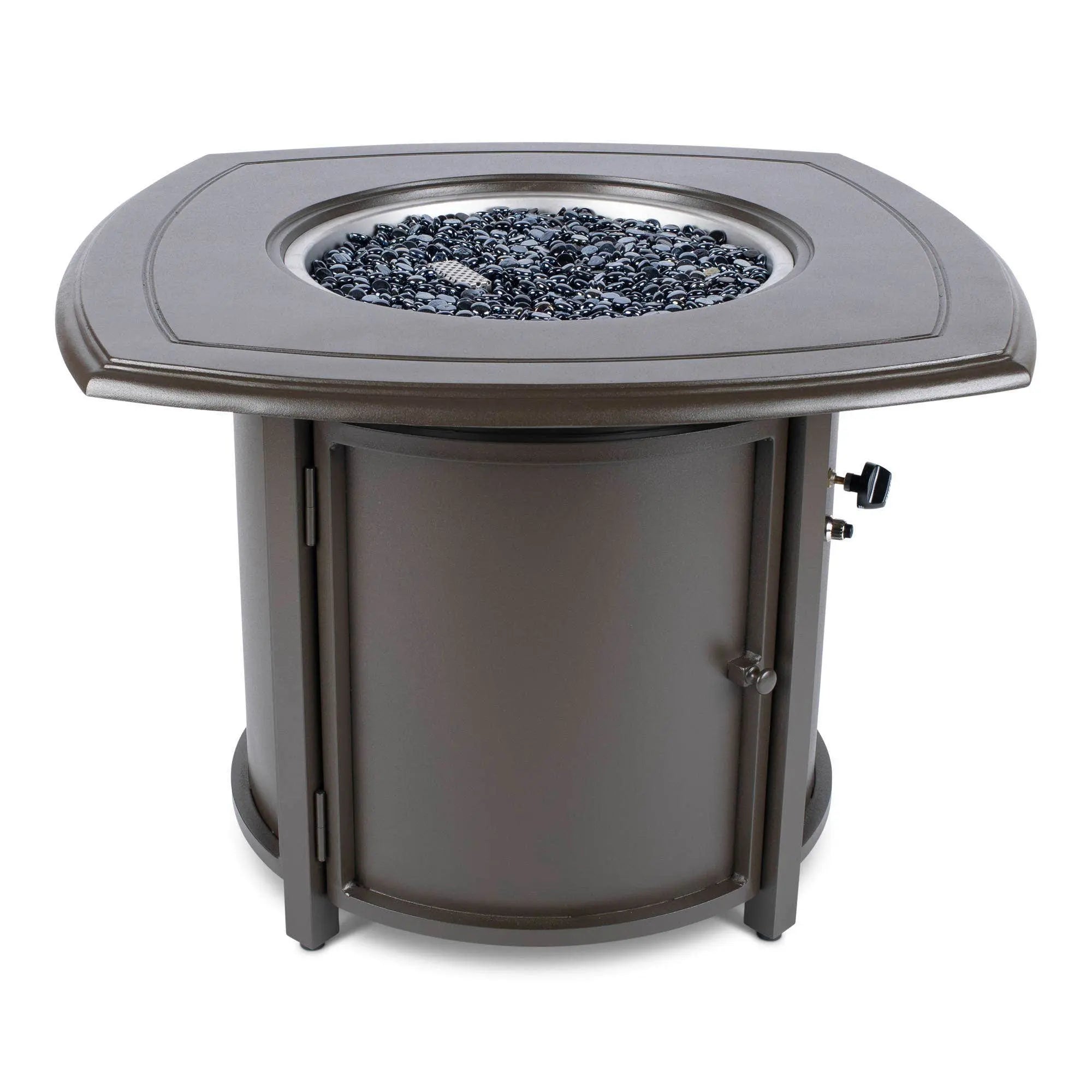 Woodard 35" Square Round Cast Top with Beaded Edge Chat Fire Table in Aztec Bronze 12037548