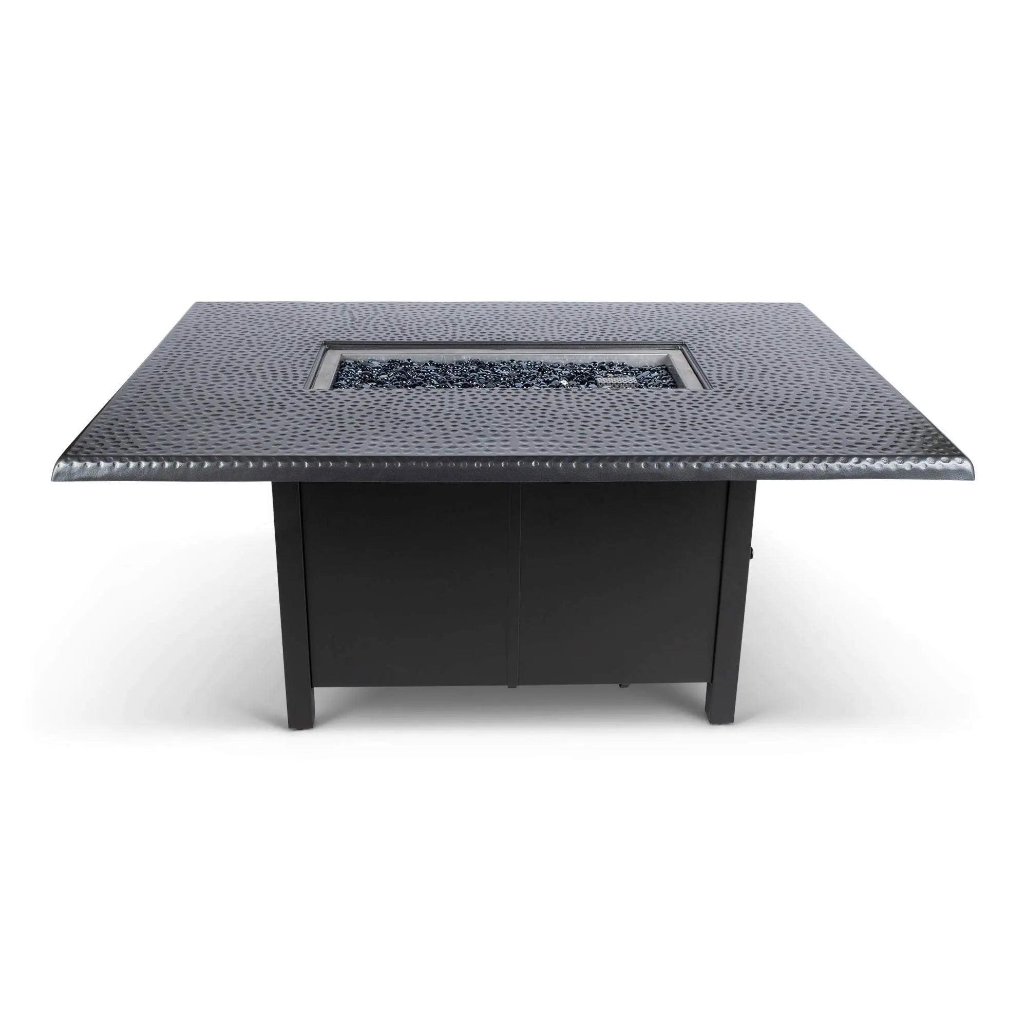 Woodard 42" x 60" Rectangular Chat Height Fire Table with Pewter Hammered Top and Black Base Fireplaces 12037802